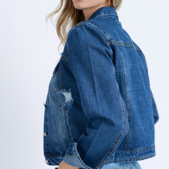 NWT Blue Distressed Denim Jacket - Picture 4 of 4